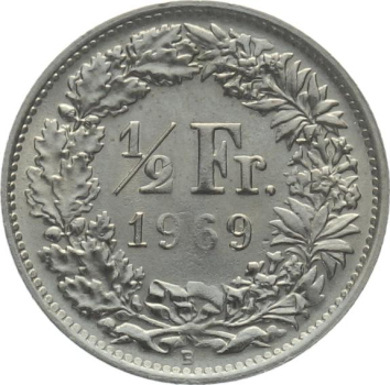 1/2 Franken 1969 B - Prägeschwäche 1(96)9